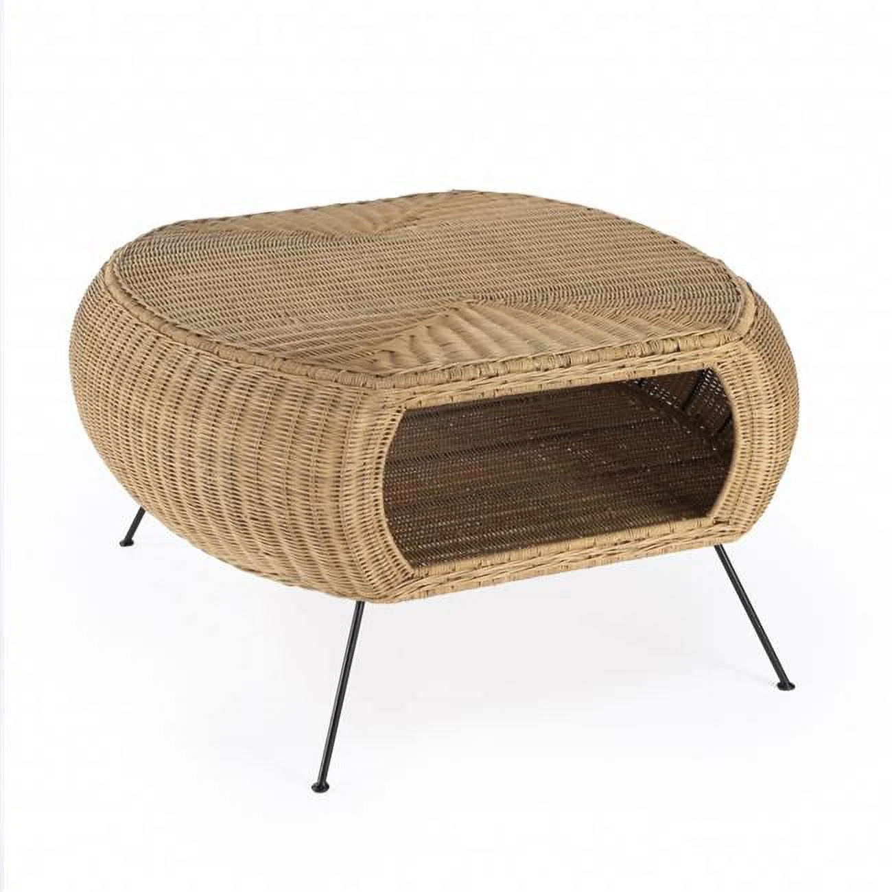 38 in. Natural Rattan Wicker with Iron Round Coffee Table