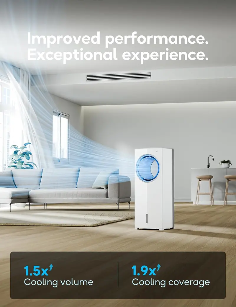 Windowless Evaporative Air Cooler – Compact 26.3″ Portable Unit with 3 Fan Speeds, 4 Modes, 7-Hour Timer & Ice Packs for Bedroom Use