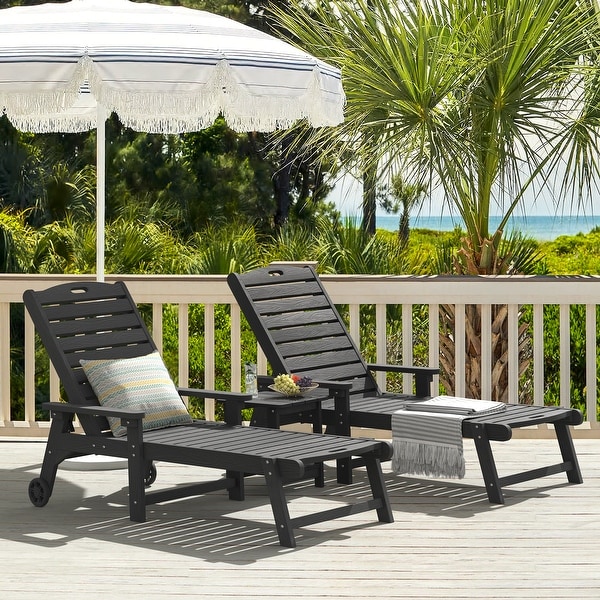 LUE BONA Patio Adjustable Wheeled Chaise Lounge Chairs with Arms for Deck,Backyard,or poolside (Set of 2)