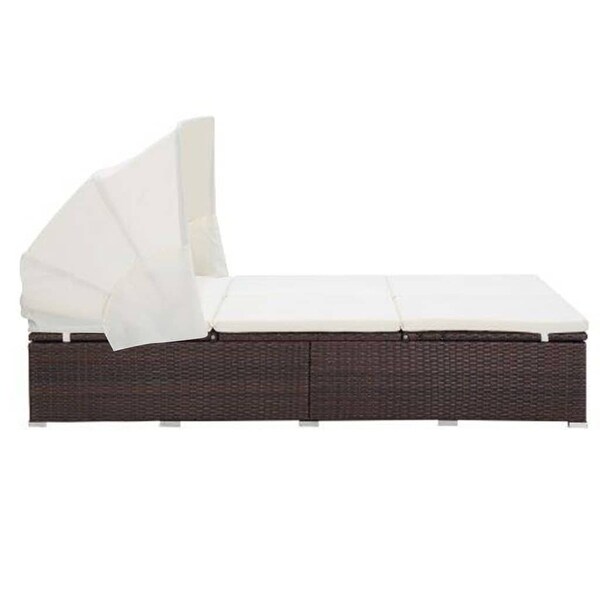 vidaXL 2Person Sunbed with Cushion Poly Rattan Brown
