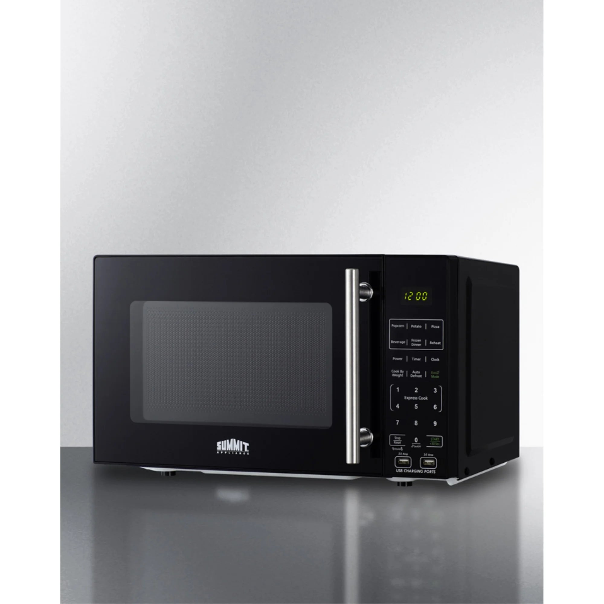 Compact microwave in black with allocator and USB ports