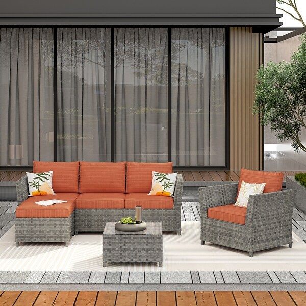 OVIOS 6Piece Patio Grey Wicker Conversation Set