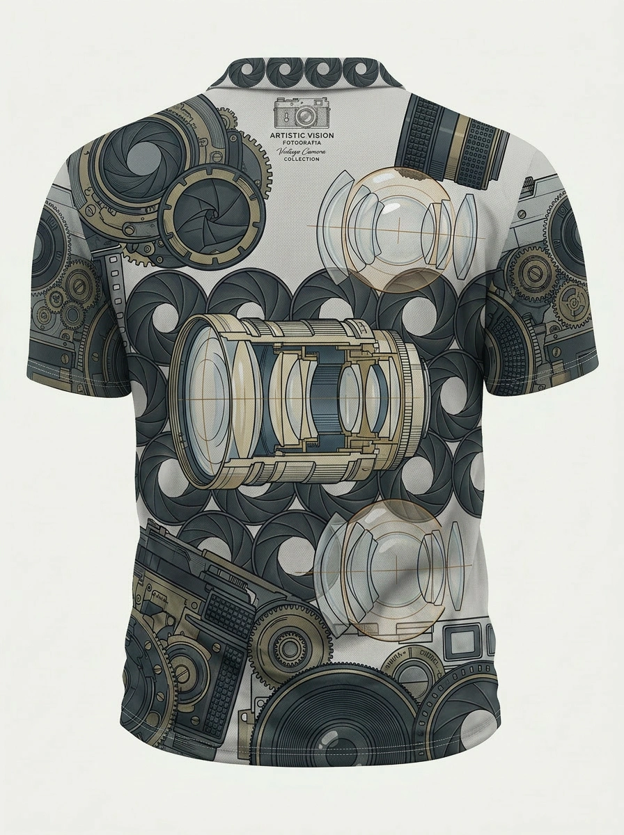 Moisture Wicking Golf Polo 3D Camera Lens Aperture Button Short Sleeve Golf Polo Shirthirt
