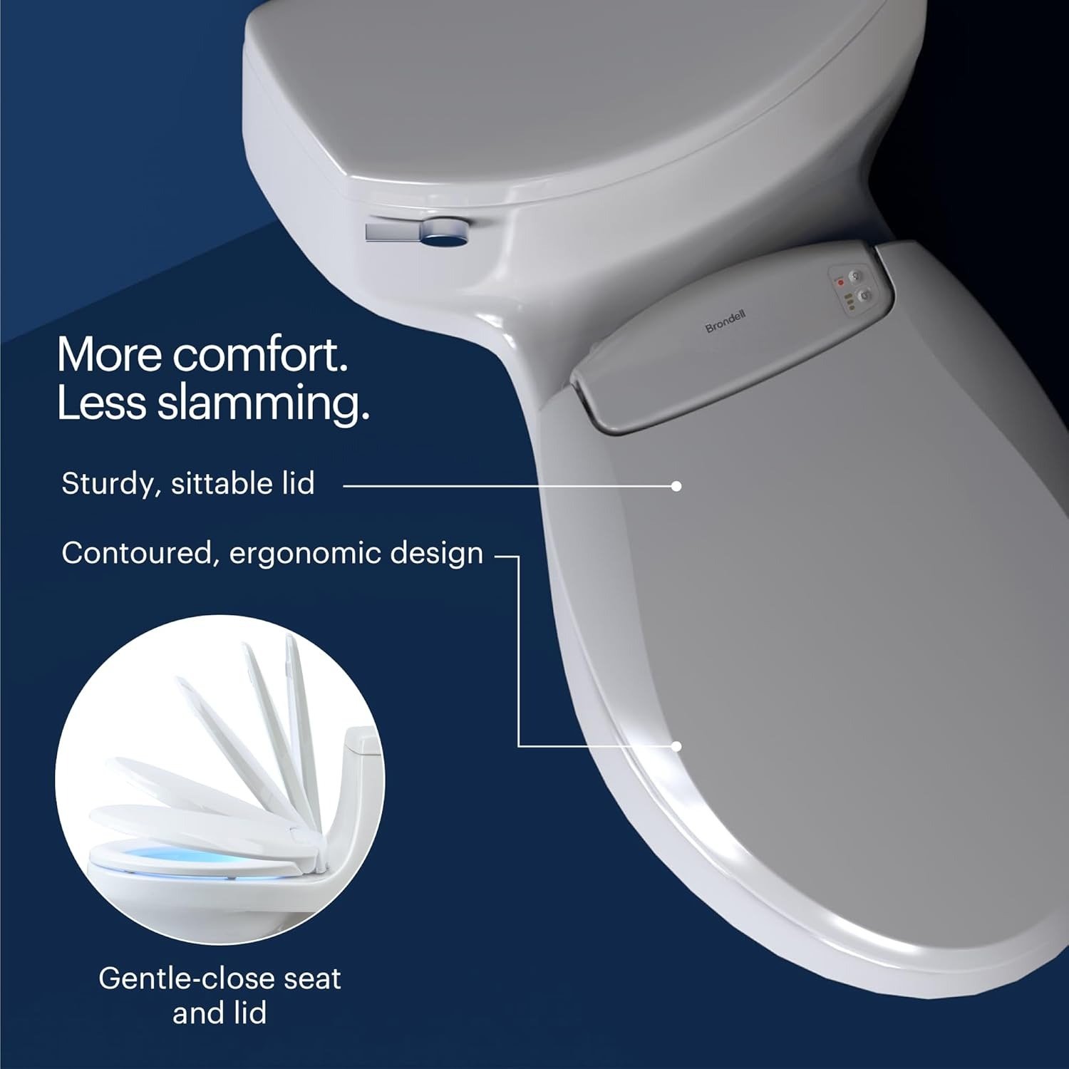 Elongated Heated Toilet Seat with LED Nightlight, Soft-Close Lid for Bathroom