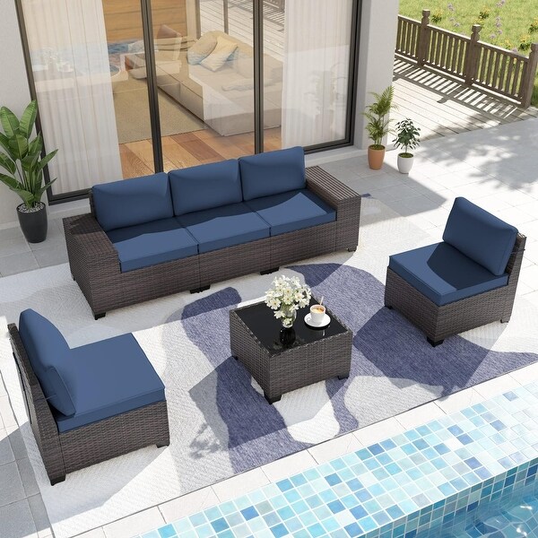 Kullavik Patio Furniture Set Sofa 6Piece Wicker Sectional Sofa Set,Outdoor Furniture Rattan Patio Sofa Conversation Set