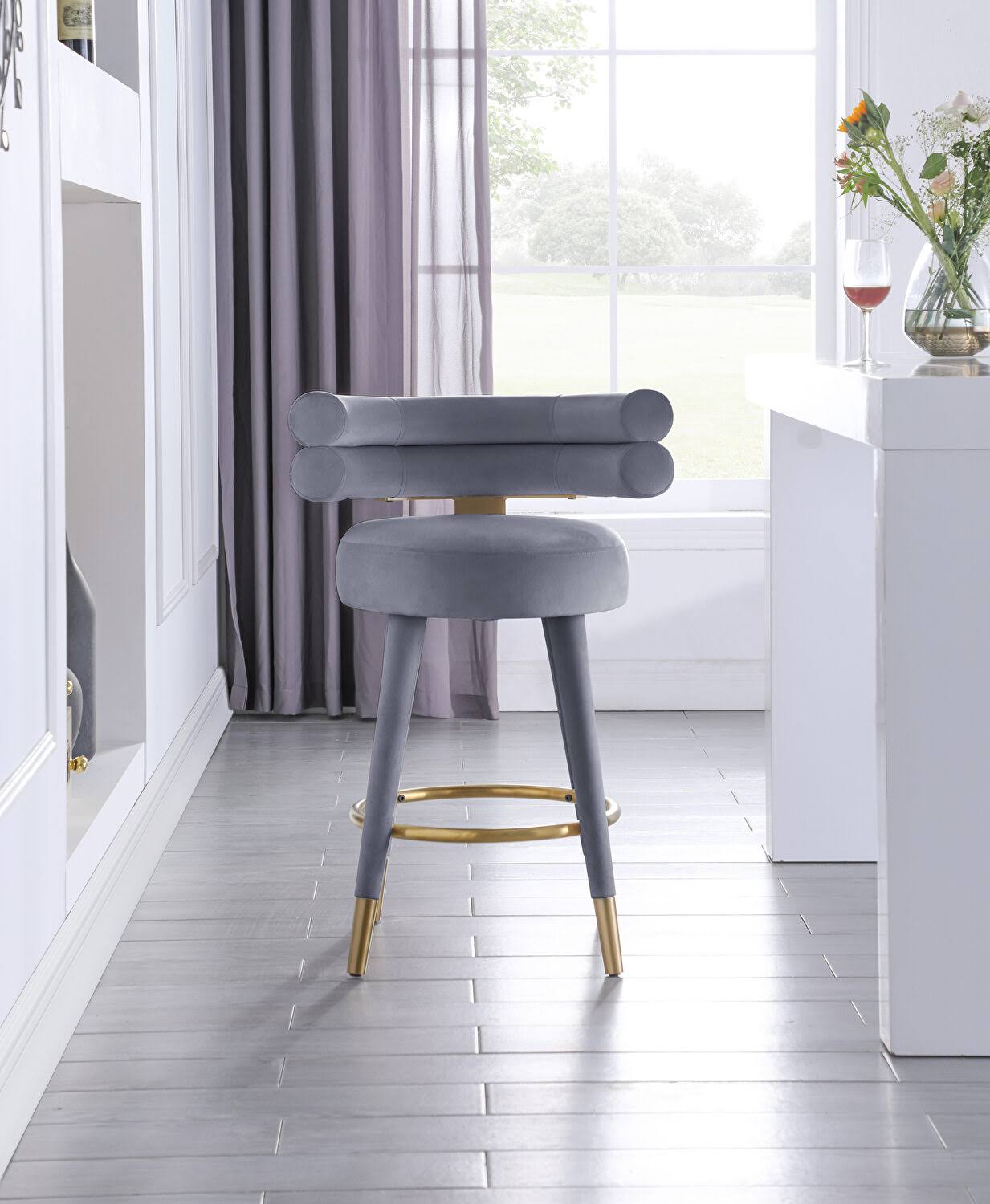 Meridian Furniture Fitzroy Gray Velvet Counter Stool (Set of 2)