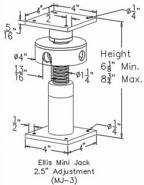 Ellis Manufacturing Company Mini Screw Jack - Adjustable Support Jack - Adjustment Range 2.5