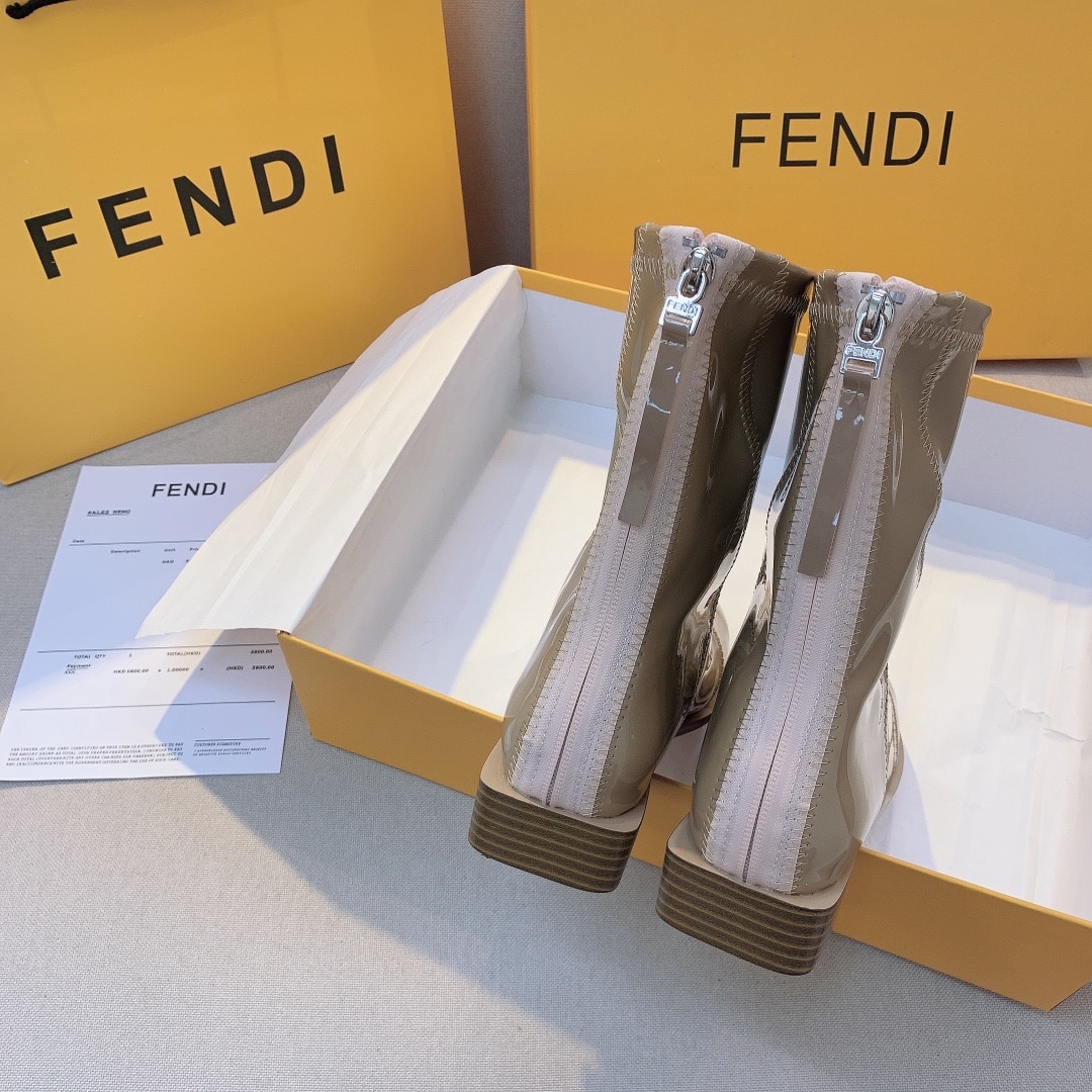 Fendi Buckle Boots Square Heel Light Brown