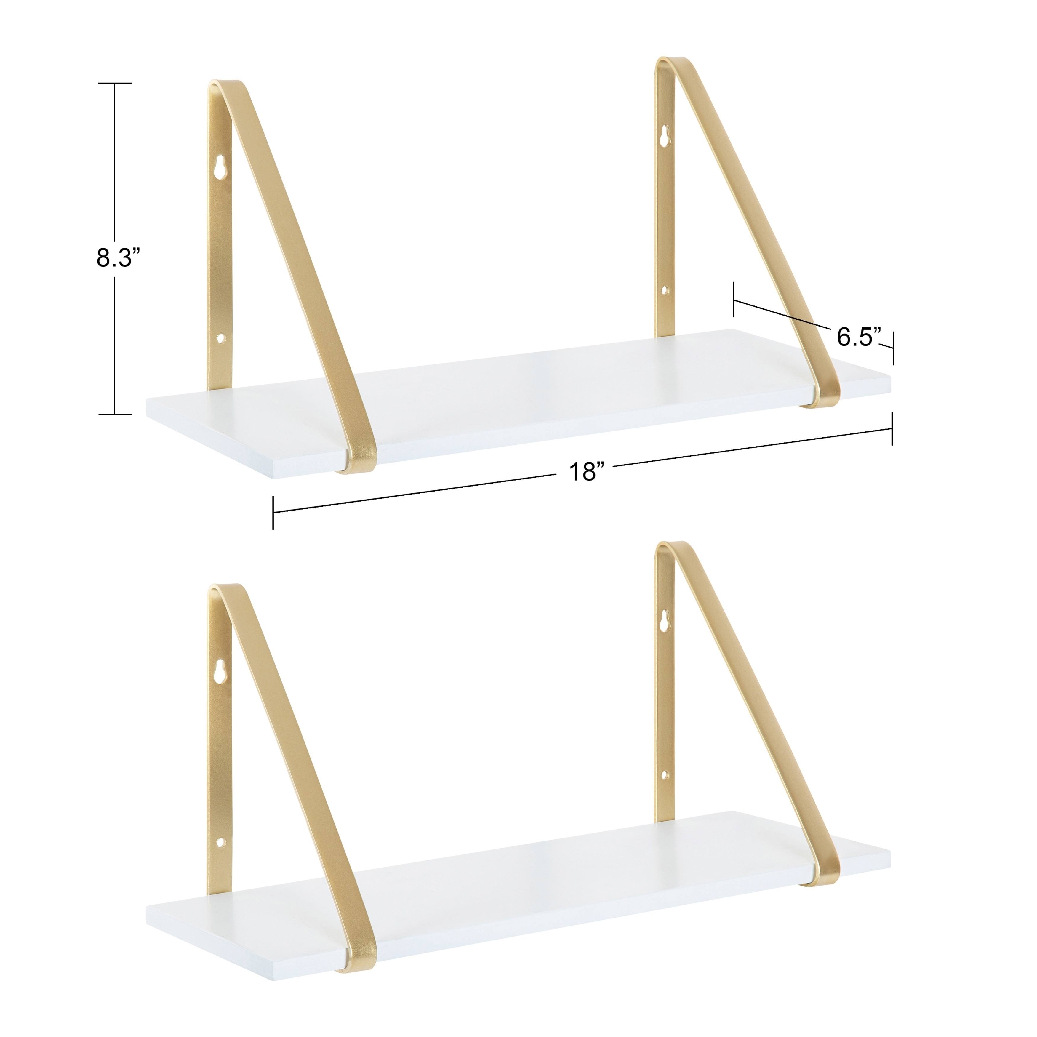 Kate and Laurel Soloman Modern Wooden Shelves - 2 Piece - White/Gold