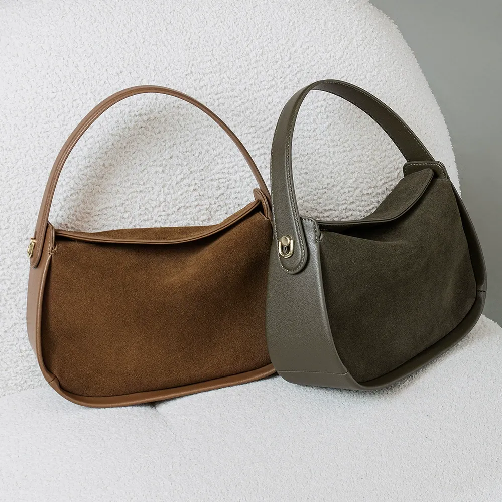 Modern Soft Curves Suede Half-Moon Shoulder Bag