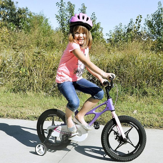 Kids Bike Boys Girls Space Shuttle 14 16 18 Inch Magnesium Disc Brakes Training Wheels Kickstand Black White Purple 3-9 Years Bicycle