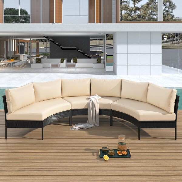 3 Piece Patio Curved Outdoor Conversation Set,All Weather Sectional Sofa with Cushions