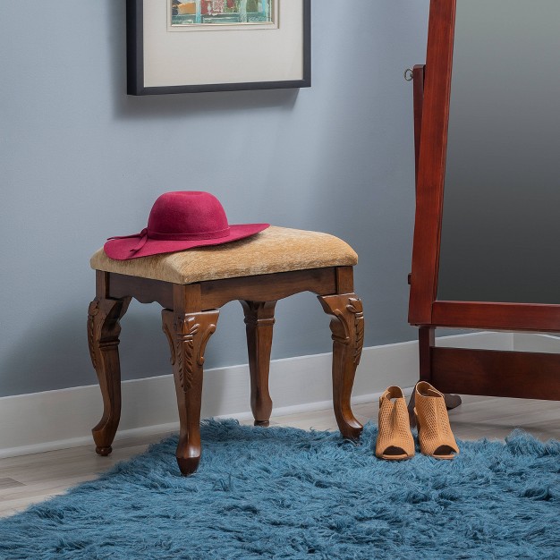 Traditional Chenille Hand Carved Bench Cherry Red Powell