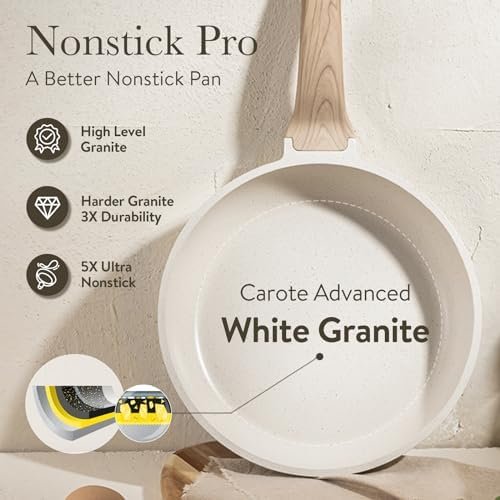 21Pcs Pots and Pans Set, Nonstick Cookware Sets, White Granite Induction Cookware Non Stick Cooking Set w/Frying Pans & Saucepans(PFOS, PFOA Free)