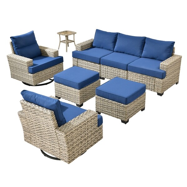 OVIOS 8 Pieces T shaped Seat Wide Armrest Swivel Chair Set With Ottoman