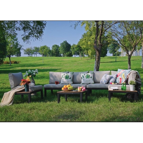 Outdoor 6Piece Patio Sectional sofa set,Ecoating Steel frame Conversation Sets with Grey Cushion