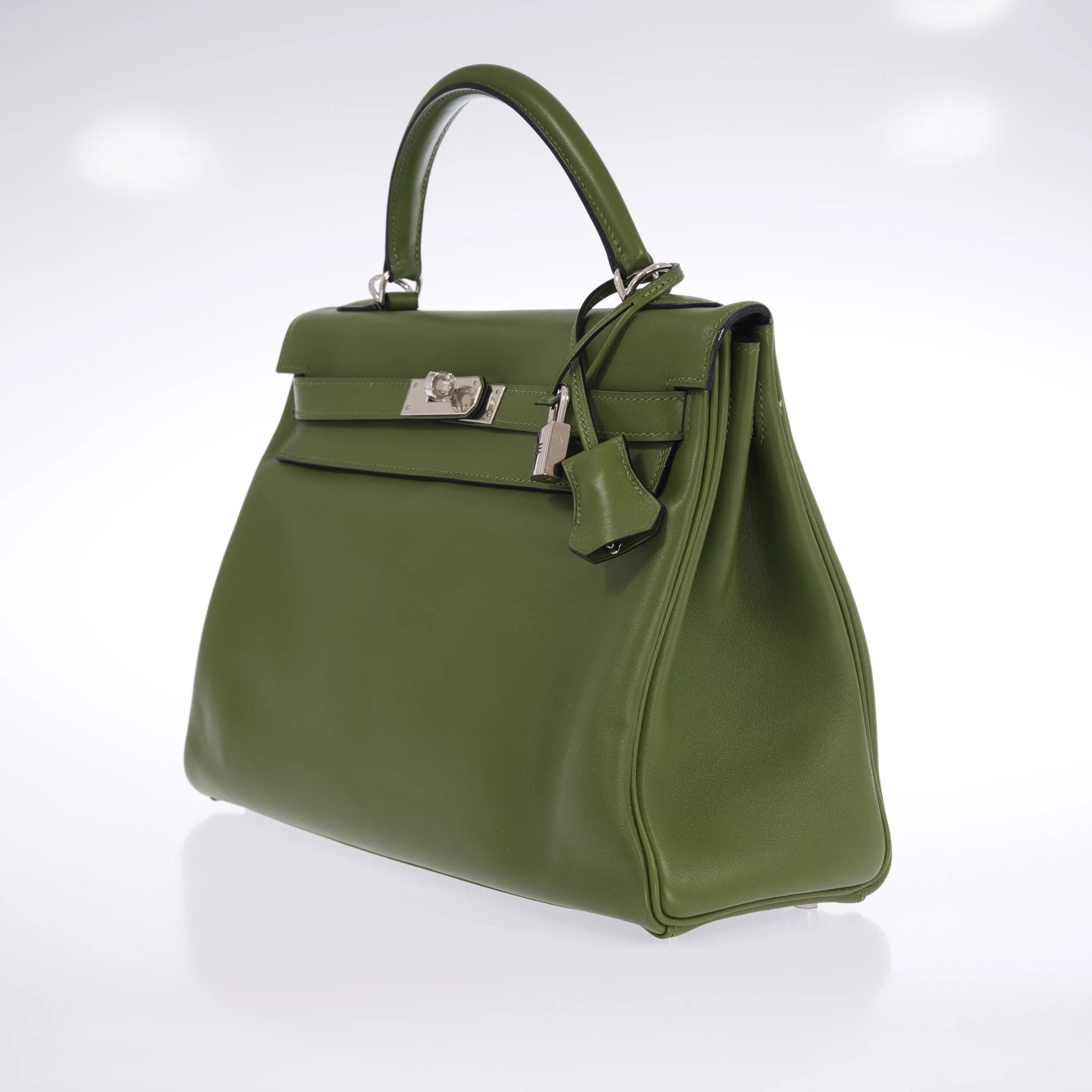 Hermès Kelly 32 Retourne Vert Pelouse Swift Palladium Hardware