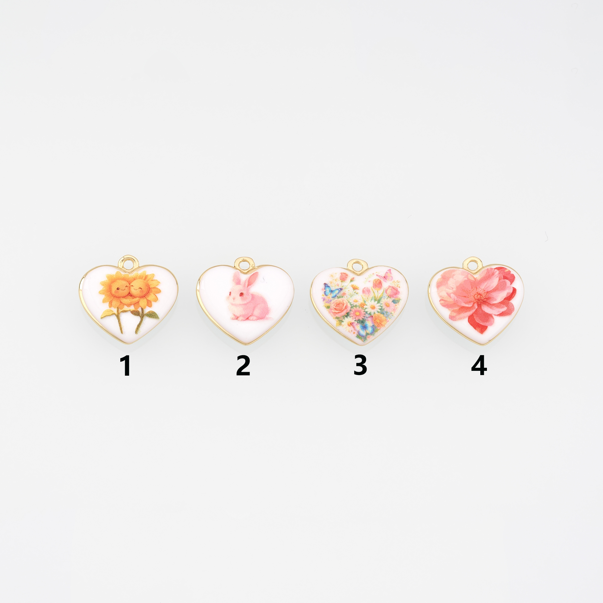18K Gold Filled Heart Pendant,Enamel Heart Flower Charm Earrings Necklace for DIY Jewelry Making Supply
