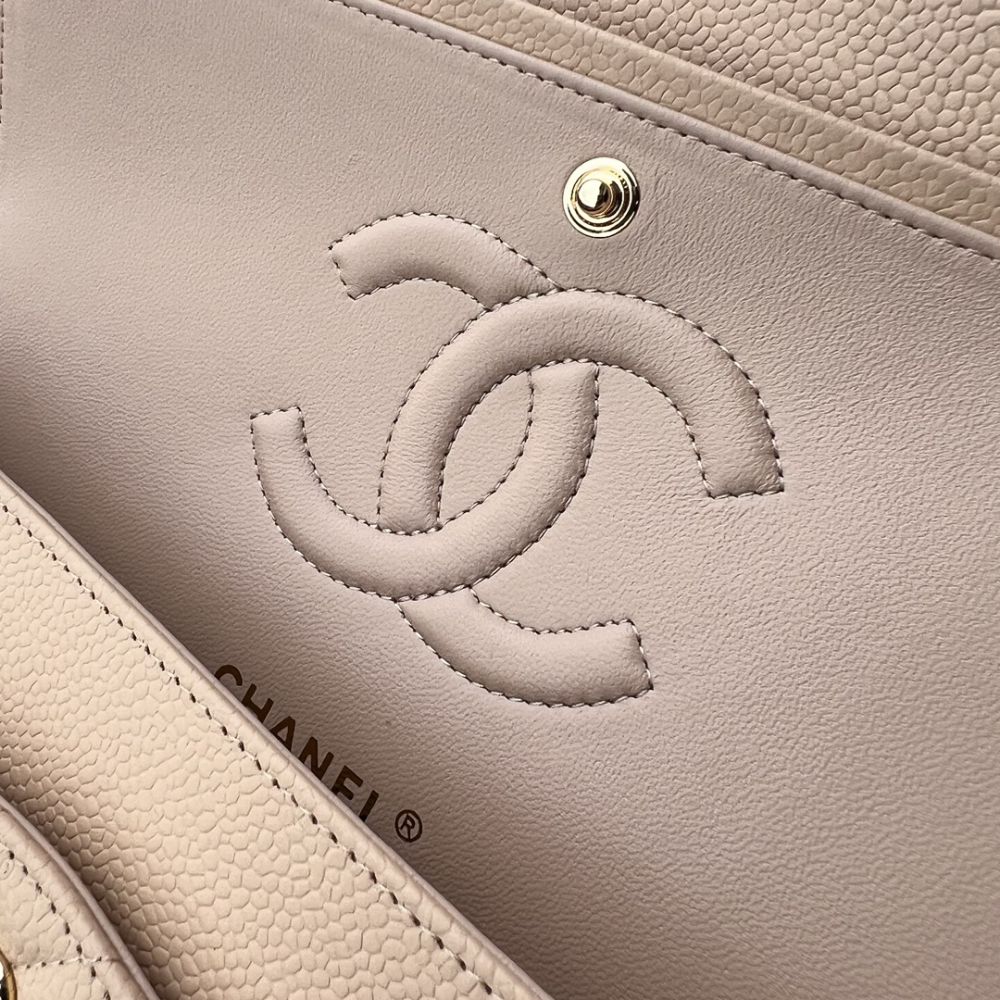 [Premium Quality] – Chanel Classic Grain Gold Hardware Handbag Beige 9.8 Inches A01112