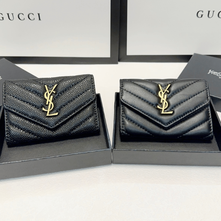 Saint Laurent Envelope Tri-Fold Wallet Black Grain De Poudre 3.5 Inches