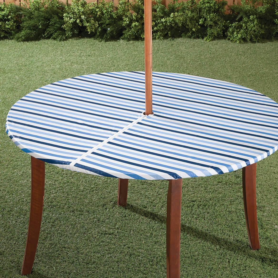 Blue Stripe Elasticized Zippered Vinyl Table Cover
