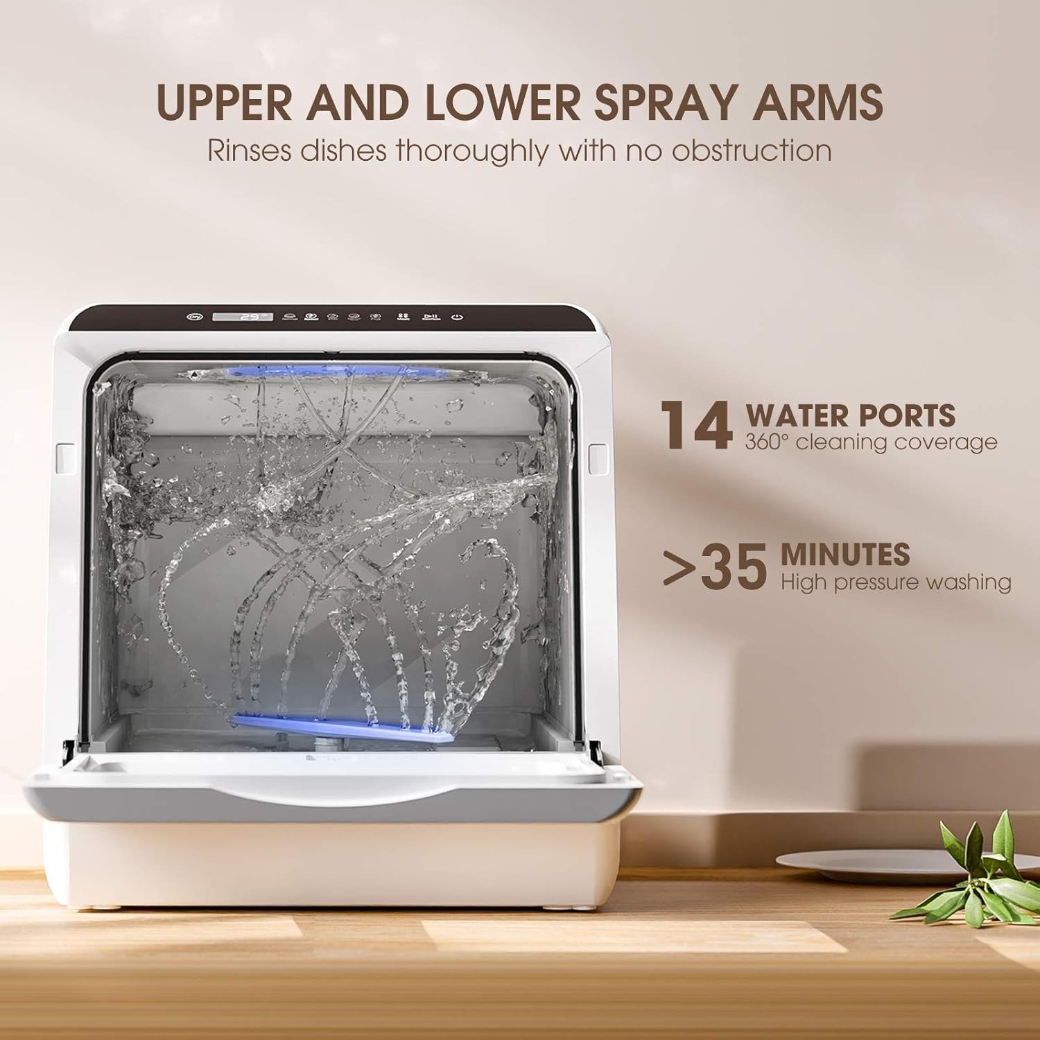 Portable Countertop Dishwashers, Compact Dishwashers with 5L Built-in Water Tank & Inlet Hose, 5 Washing Programs, Baby Care, Air-Dry Function and LED Light for Small Apartments