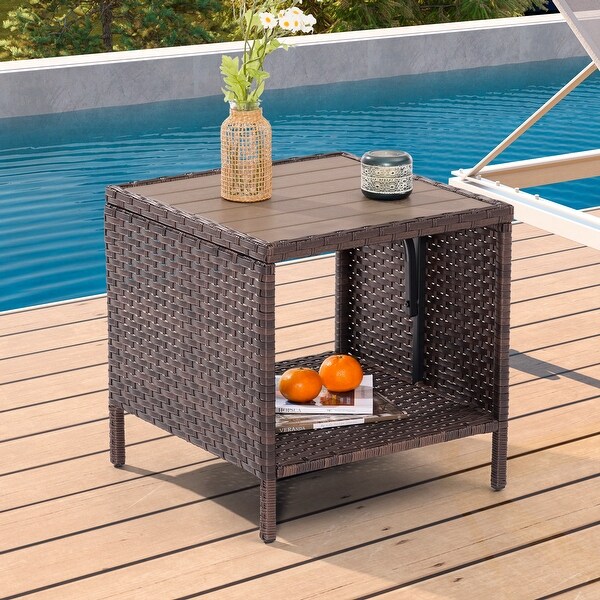 BONOSUKI Outdoor Patio PE Wicker AllWeather Square Coffee Table