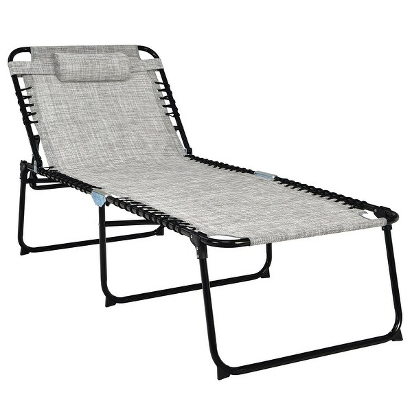 Costway Folding Lounge Chaise Chair 4 Position Patio Recliner w/Pillow