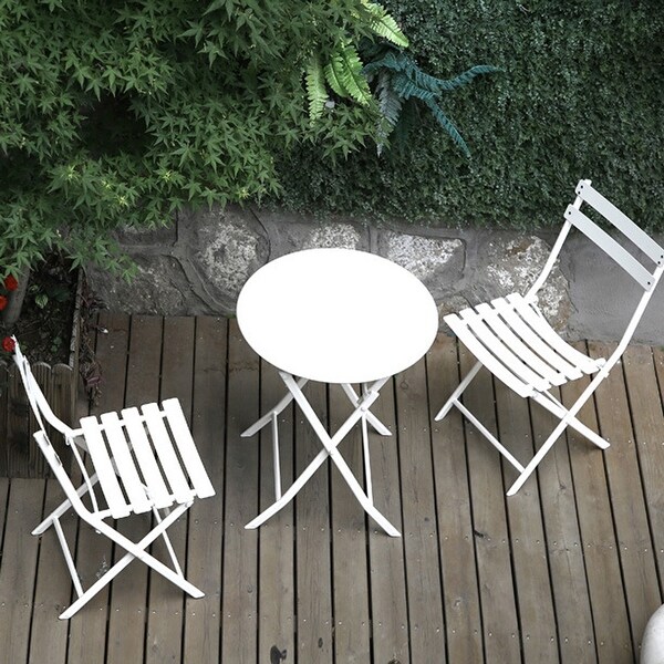 3 Piece Patio Bistro Set of Foldable Square Table and Chairs,White,High quality and durable