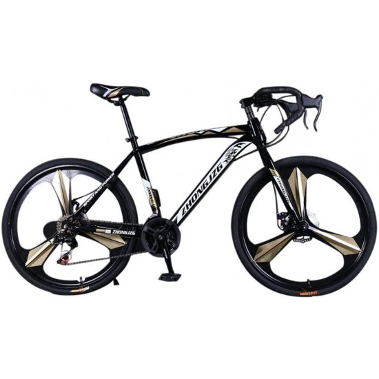 26in Road Bikes,21-Speed Disc Brakes Commuters Lightweight Aluminum Frame Full Suspension Road Bike, with 700c Tire (Black)