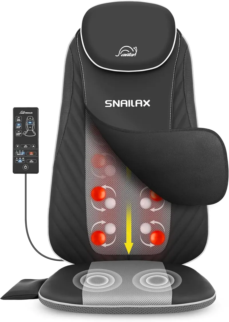 Snailax Kneading Massage Cushion – Heated Shiatsu Back Pad for Home, Office, or Car Use
