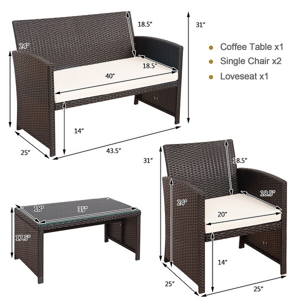 Costway 8PCS Patio Rattan Furniture Set Cushioned Chair Sofa Coffee