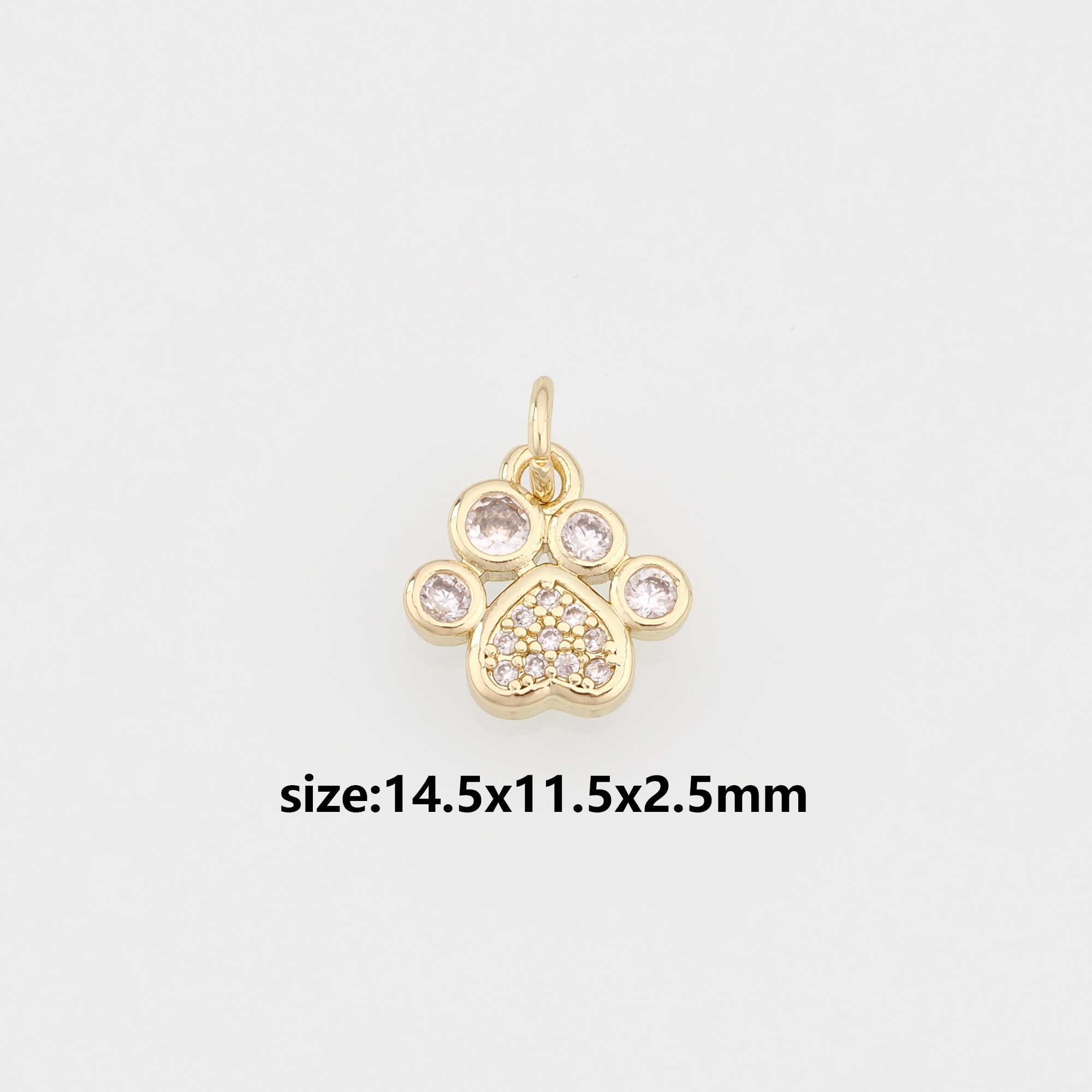 18K Gold Filled Paw Pendant,CZ Micro Pave Paw Charm Earrings Necklace for DIY Jewelry Making Supply