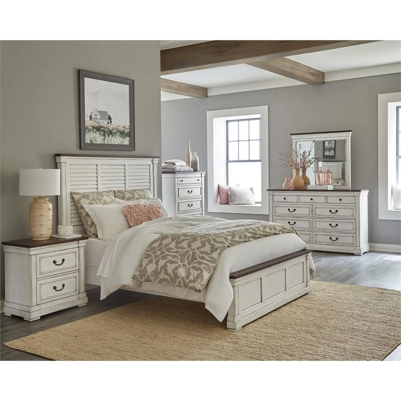 Pemberly Row Wood Farmhouse Eastern King Panel Bed White Finish