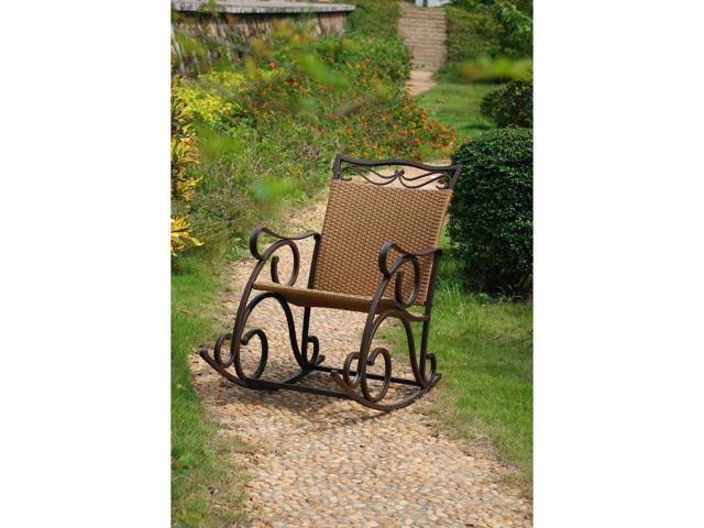 International Caravan Valencia Resin Wicker Steel Rocking Chair - Antique Brown