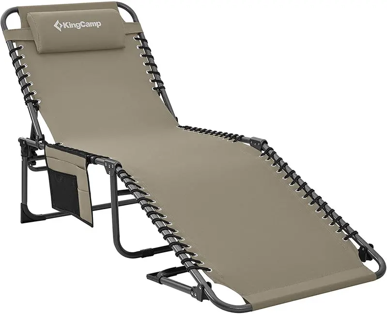Premium Folding Chaise Lounger – Ergonomic 4-Angle Design with Integrated Pillow Pocket