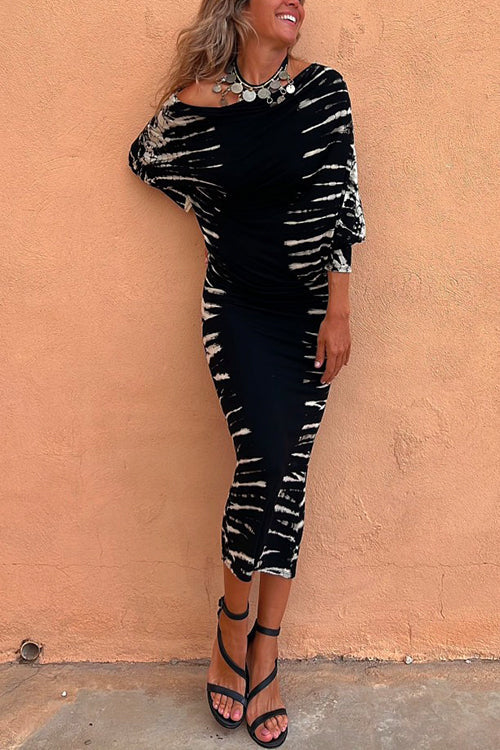 Cold Shoulder Tie Dye Midi DressClistos