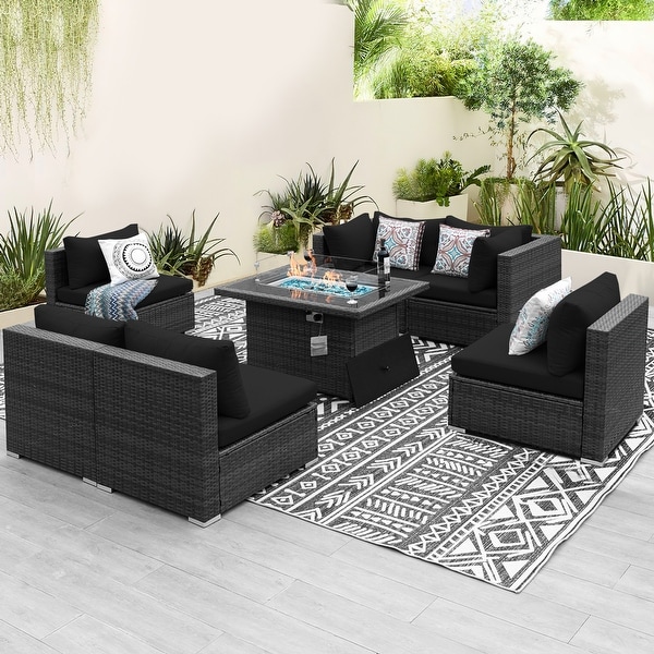 Nicesoul Patio Furniture Set Outdoor Seating Sofa High Back with Fire Pit Table