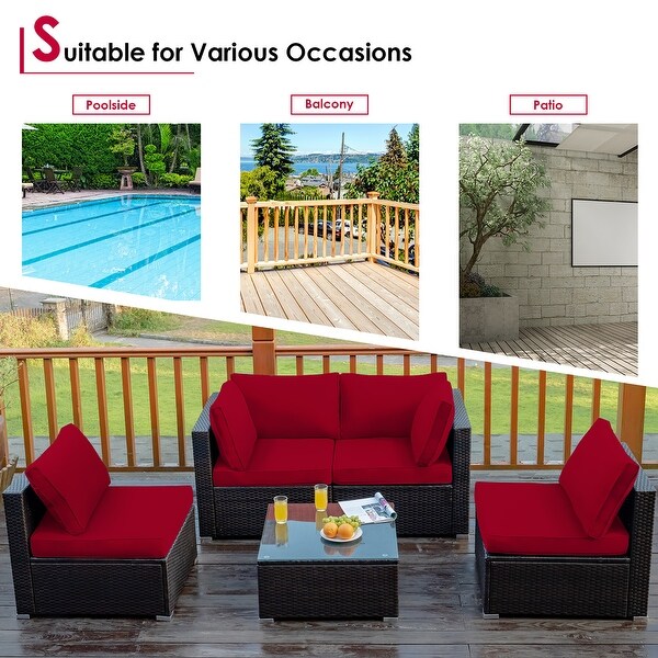 Costway 5PCS Patio Rattan Furniture Set Cushioned Sofa and Chair Coffee