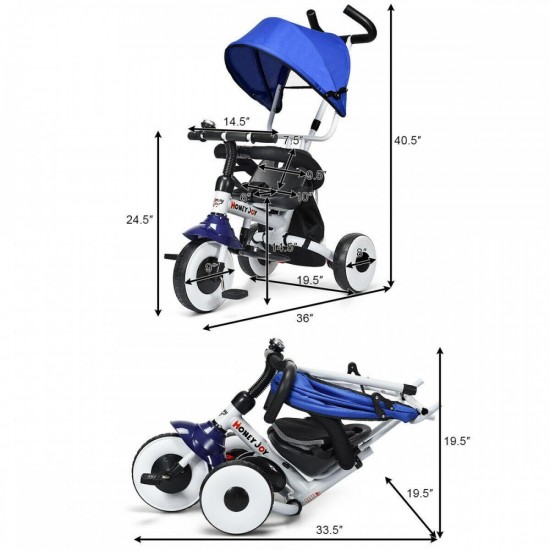 4-In-1 Kids Baby Stroller Tricycle Detachable Learning Toy Bike
