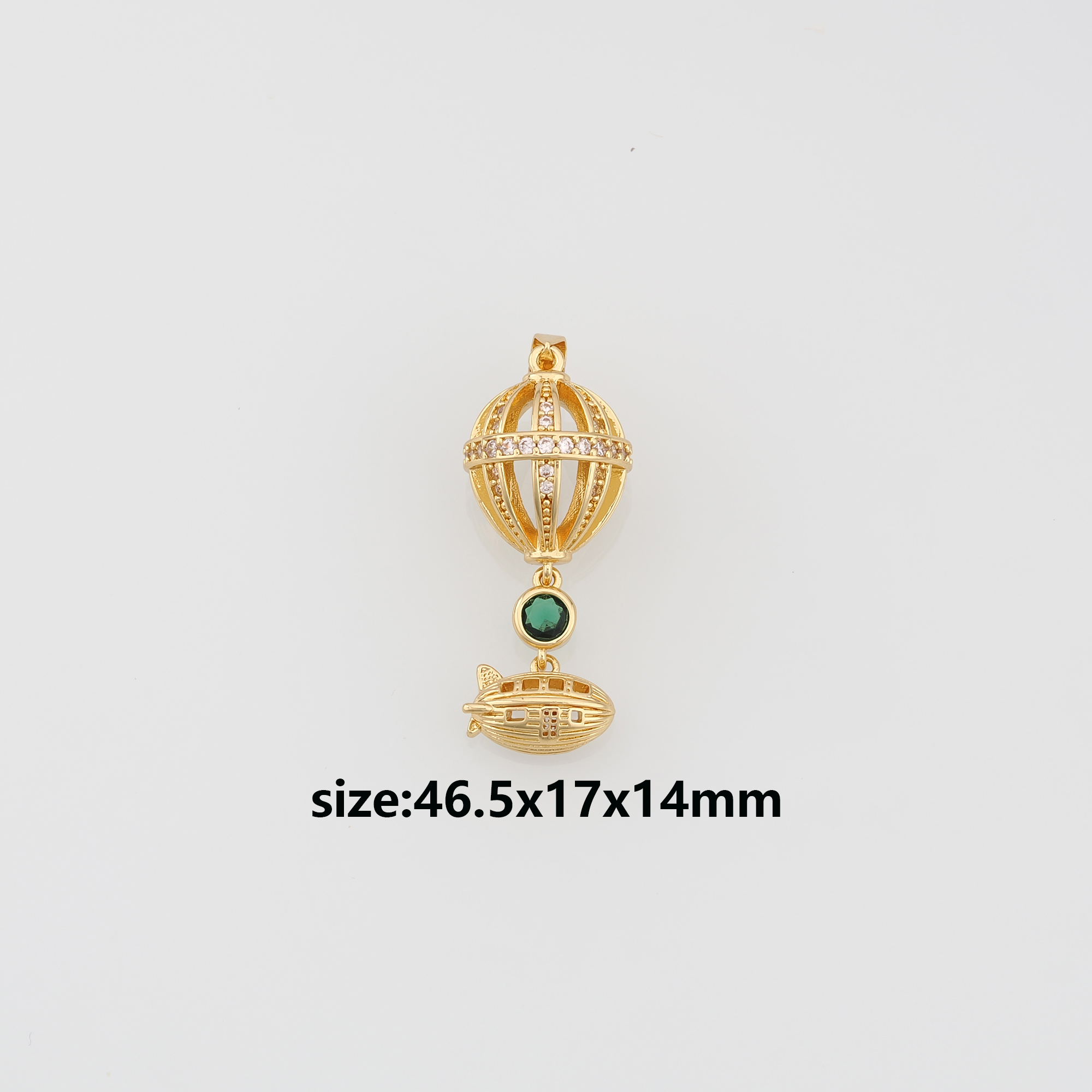 18K Gold Filled Airship Pendant,CZ Micro Pave Airship Charm Earrings Necklace for DIY Jewelry Making Supply