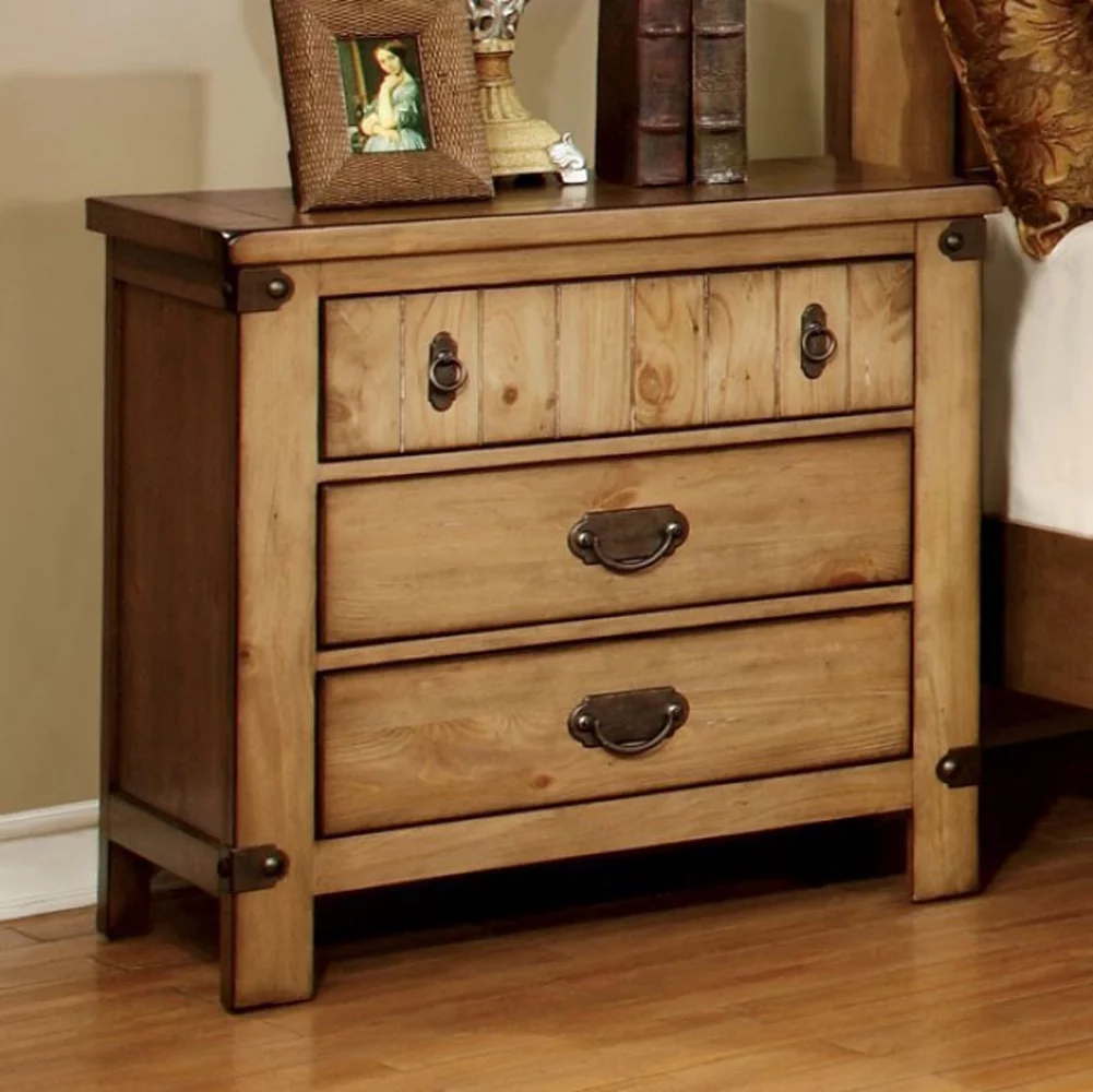 Benzara Pioneer Cottage Night Stand In Weathered Elm Finish
