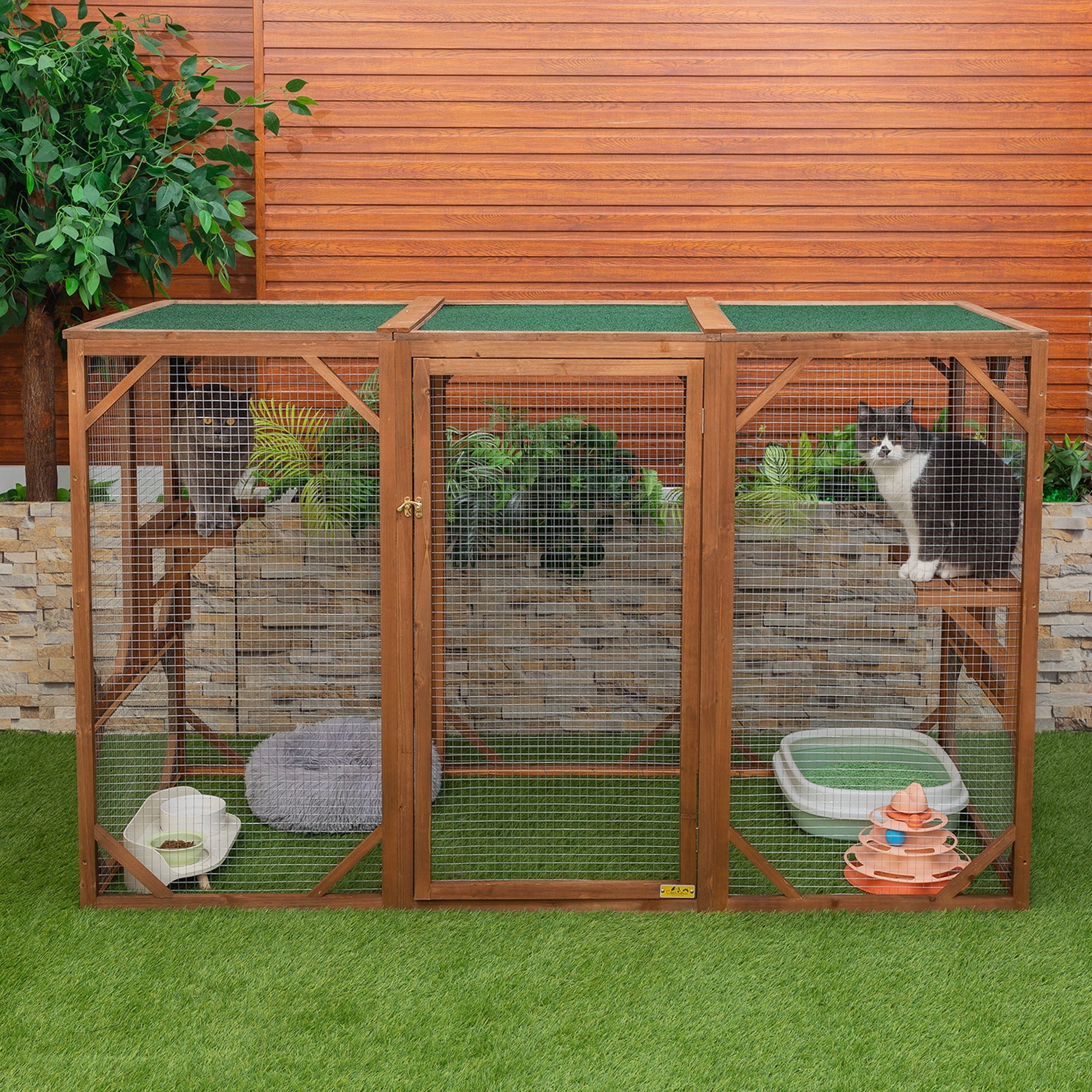 Coziwow Outdoor Cat House Enclosure Pet Cage Catio W/ Asphalt Roof, 3 Platforms
