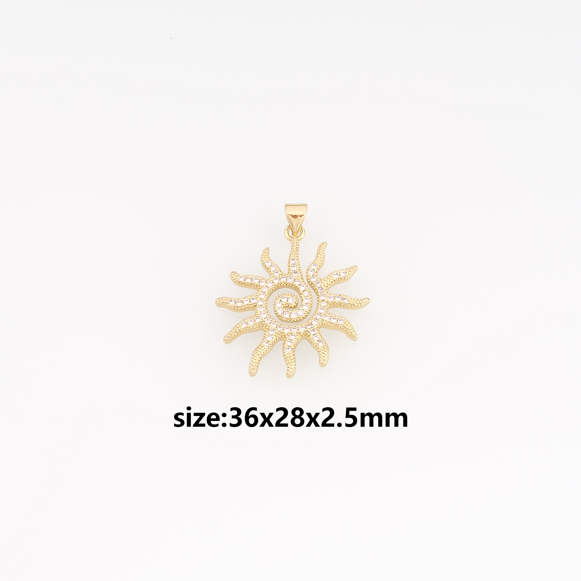 18K Gold Filled Spiral Sun Pendant,CZ Micro Pave Sun Charm Earrings Necklace for DIY Jewelry Making Supply