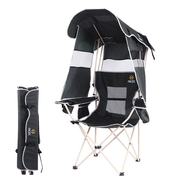 Portable Camping Chair with Breathable Mesh Fabric,Detachable Shade Canopy,Side Pocket and Cup Holder for Outdoor Adventures