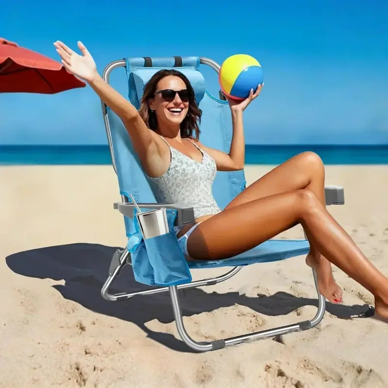 Tall Aluminum Beach Chair Set – 2-Pack Foldable, Lightweight Lay-Flat Chairs with Backpack Straps