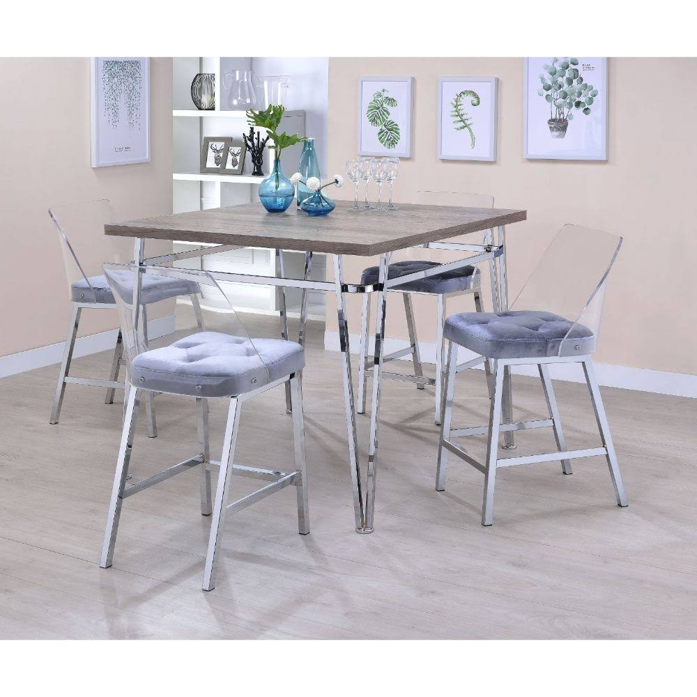 Acme Nadie II Counter Height Table, Light Oak u0026 Chrome