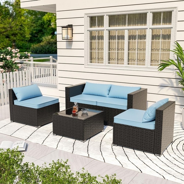 5Piece Patio Wicker Rattan Sectional Sofa Set