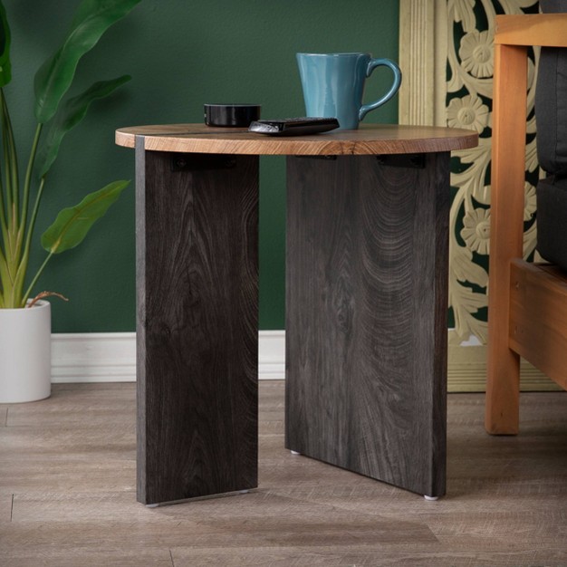 Wolbets Round Side Table Natural black Aiden Lane