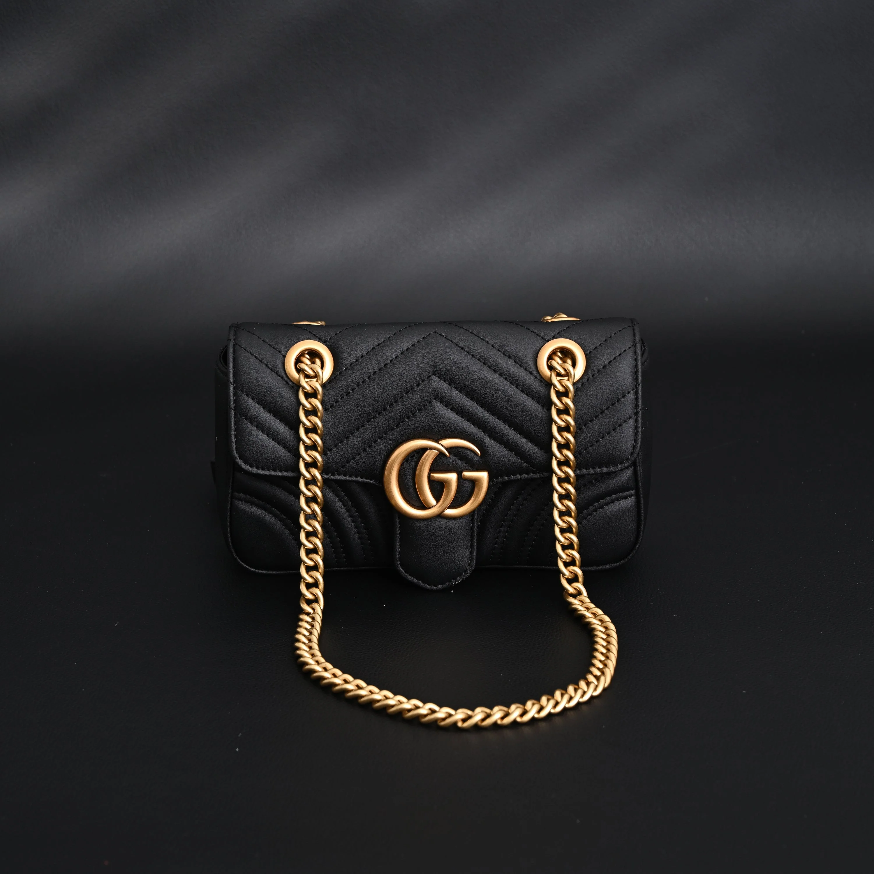 Gucci GG Marmont Small Matelassé Shoulder Bag – Black Leather with Gold Hardware